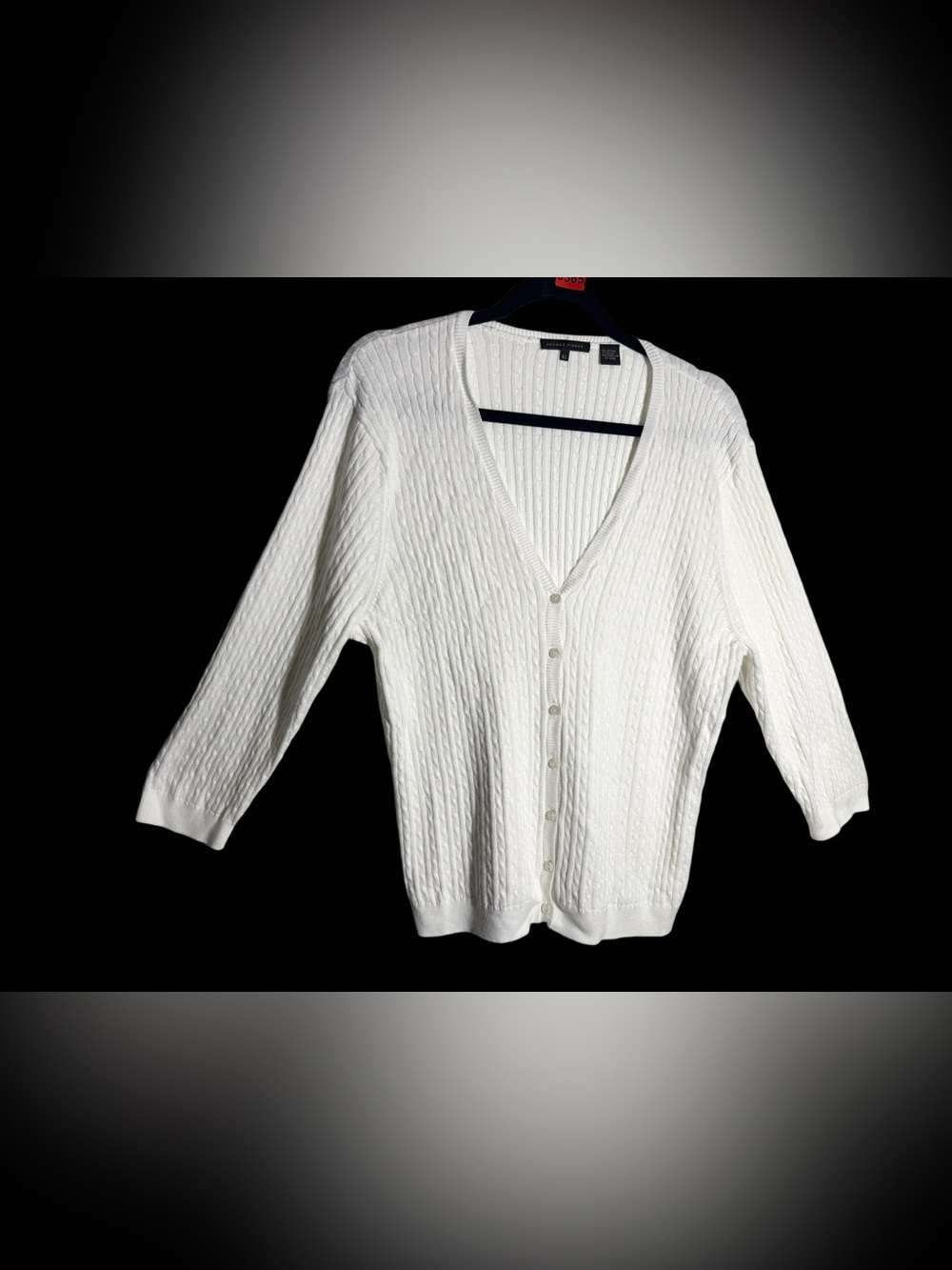 JEANNE PIERRE White Cable-Knit V-Neck Button Cardigan